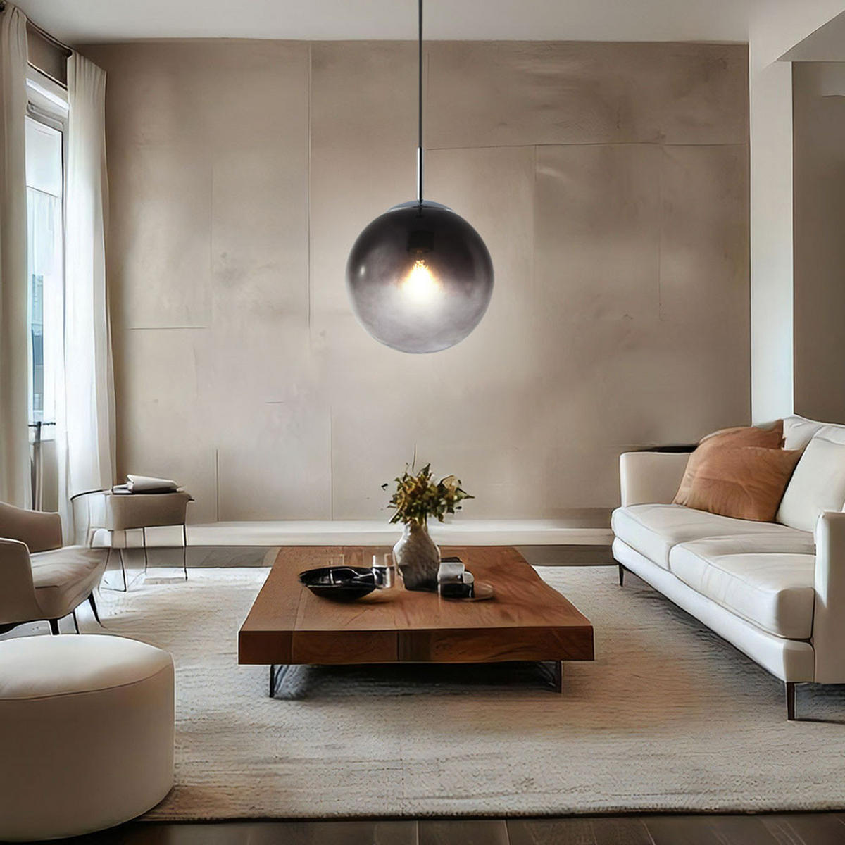 HÄNGELEUCHTE Glas Rauch Grau - Grau, Glas (20/20/120cm) - Globo Lighting