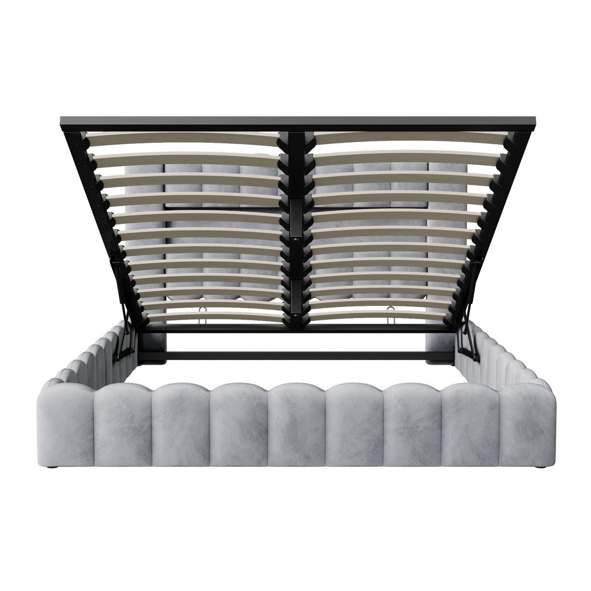 POLSTERBETT 180x200 cm, Grau, mit USB & LED - Hellgrau, Textil/Metall (180/200cm)