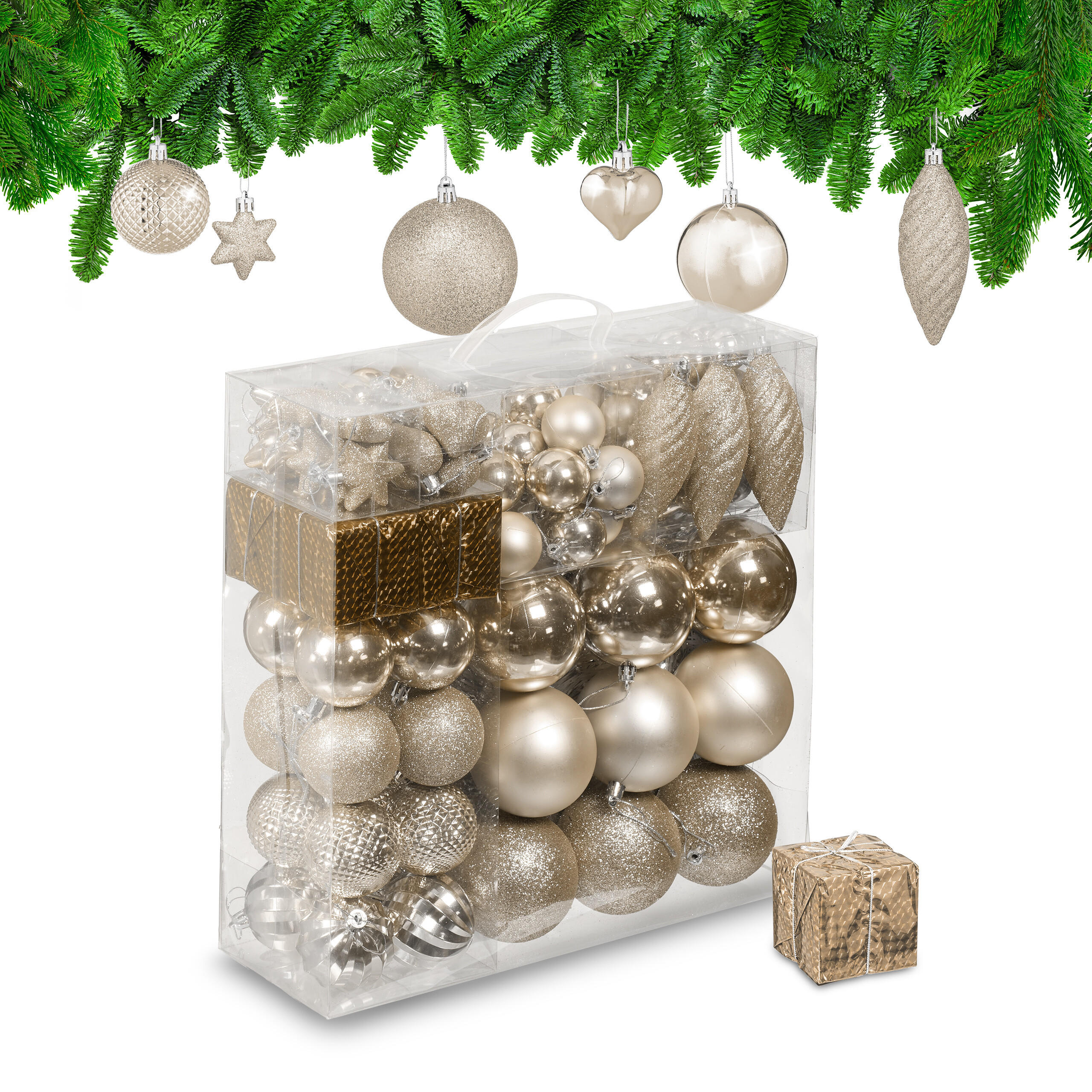 110-TLG.WEIHNACHTSKUGELN-SET - Beige, Kunststoff (8/9/8cm) - Relaxdays