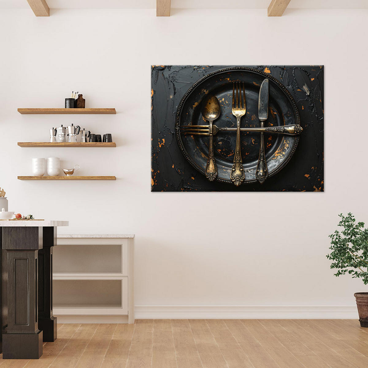 LEINWANDBILD Essen & Trinken 90x60cm - Goldfarben, Textil (90/60cm) - Feeby