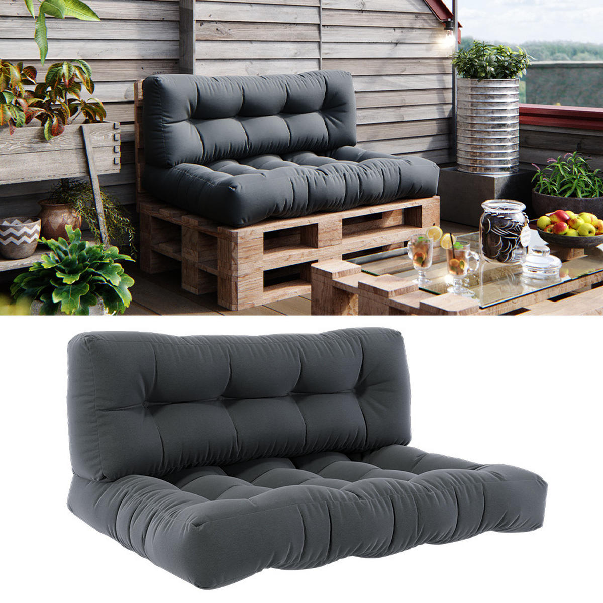 PALETTENKISSEN SET Flocken Anthrazit 120 x 80 cm 2 Teile - Anthrazit, Textil (120/80/15cm) - Vicco