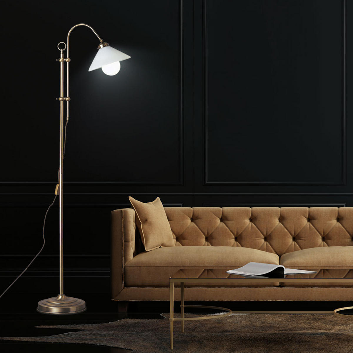 LED STEHLEUCHTE Altmessing Opal - Messingfarben, Glas/Metall (47/23/170cm) - Globo Lighting