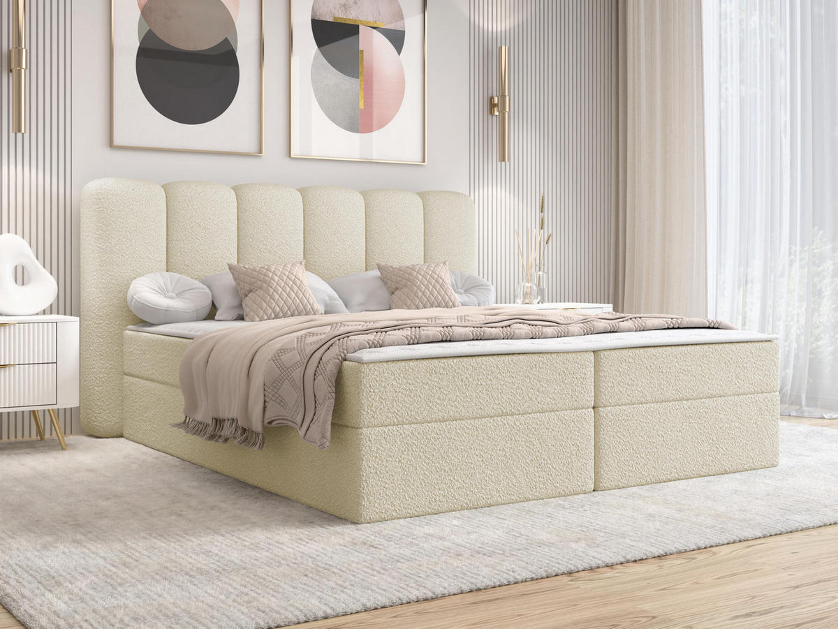 BOXBETT Softi 1 Boucle - H3 - Schwarz/Naturfarben, Holz/Holzwerkstoff (180/200cm) - MIRJAN24
