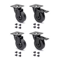 ROLLEN Black mit Montageplatte, Durchmesser 75mm, Kunststoff und Stahl, schwarz 4er-set - Schwarz, Kunststoff (6.5/10/6.5cm) - EMUCA