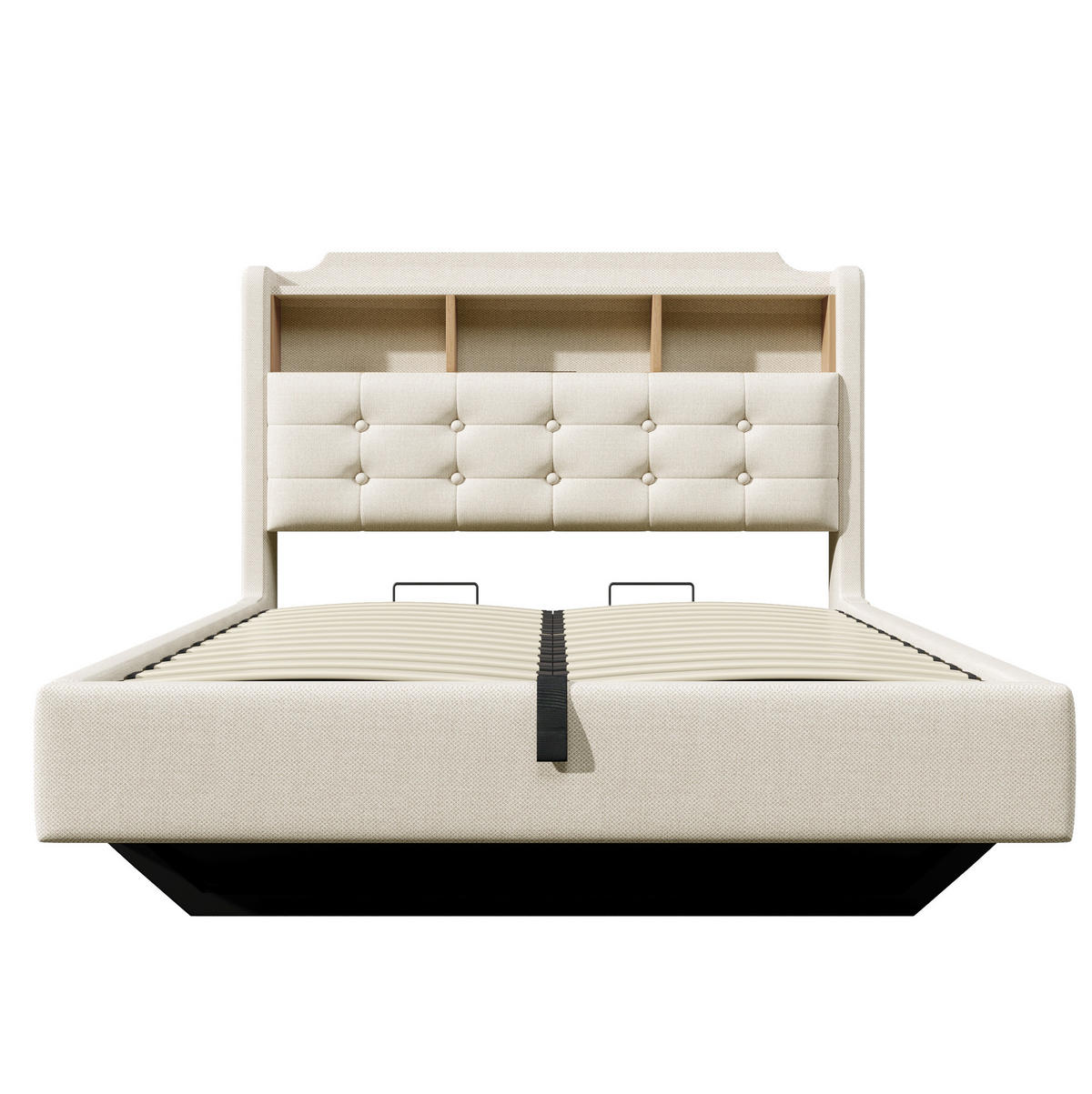 POLSTERBETT mit LED und Stauraum 140x200 cm Beige - Beige, Metall (140/200cm) - Meubliv