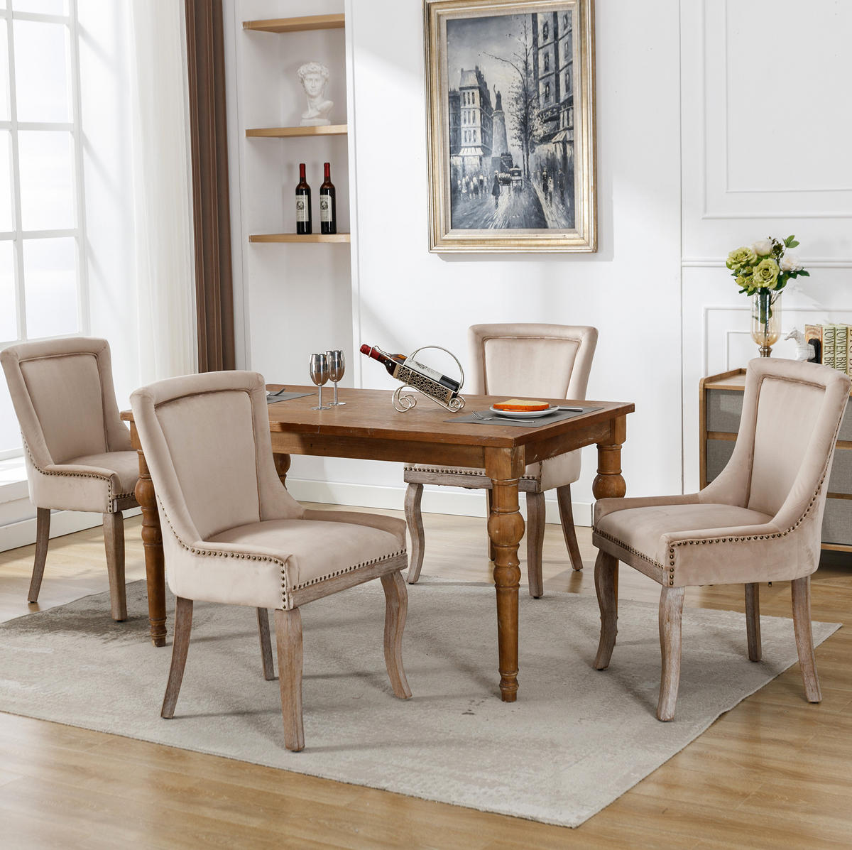 ESSZIMMERSTUHL gepolstert Samt Beige Massivholzgestell 4er-Set - Beige, Holz (61/91/55.1cm) - Meubliv