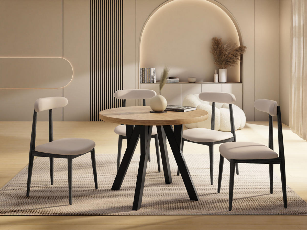 ESSTISCH Vero rund ausziehbar verlängerbar, Eiche Braun 80-130/80/77 cm - Eiche Wotan/Schwarz, Holz/Holzwerkstoff (80/80/77cm) - WFL GROUP