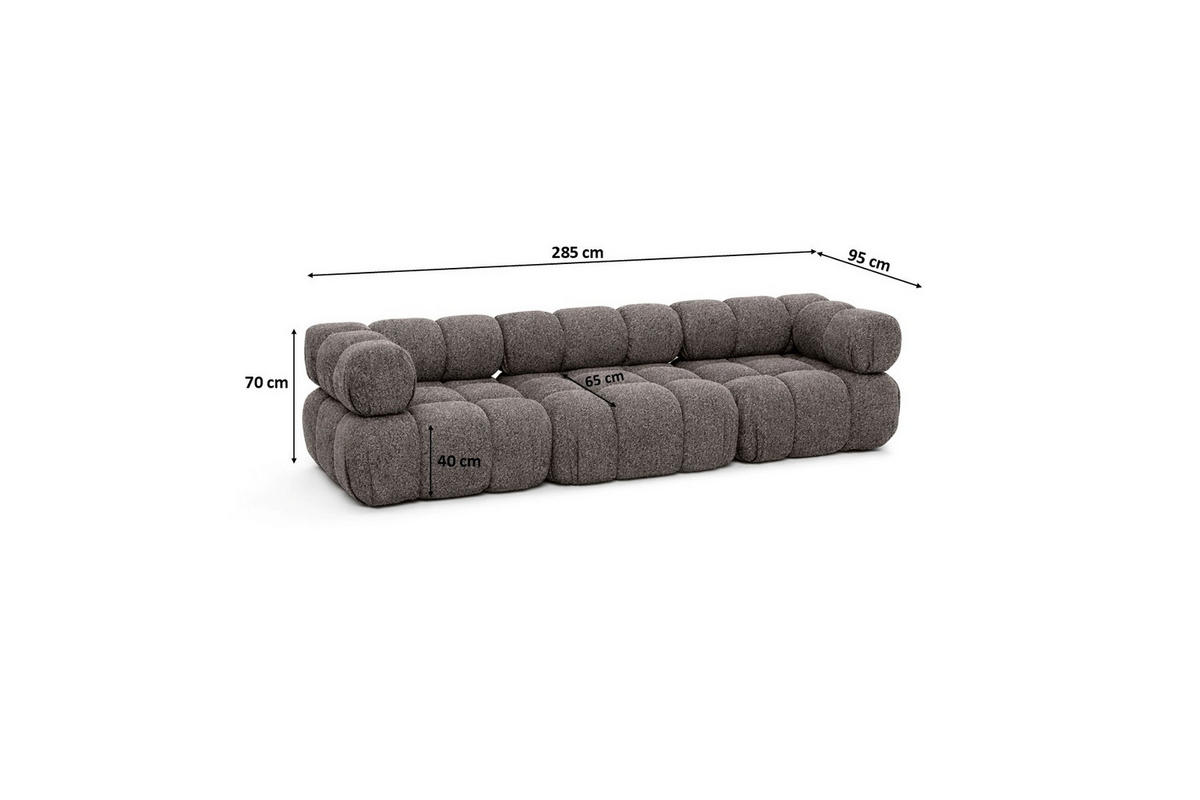 COUCH, 3-Sitzer Modular, Bouclé-Stoff Abriamo, Braun, Selia - Braun, Holz (285/70/95cm) - Kaiser Möbel