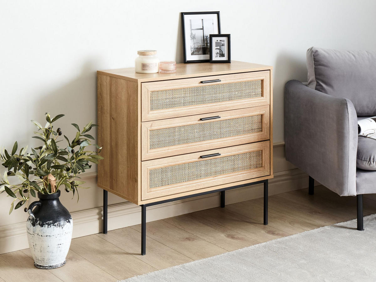 KOMODA s 3 zásuvkami Světle hnědá Pasco - hnědá, kompozitní dřevo (80/80/40cm) - Beliani