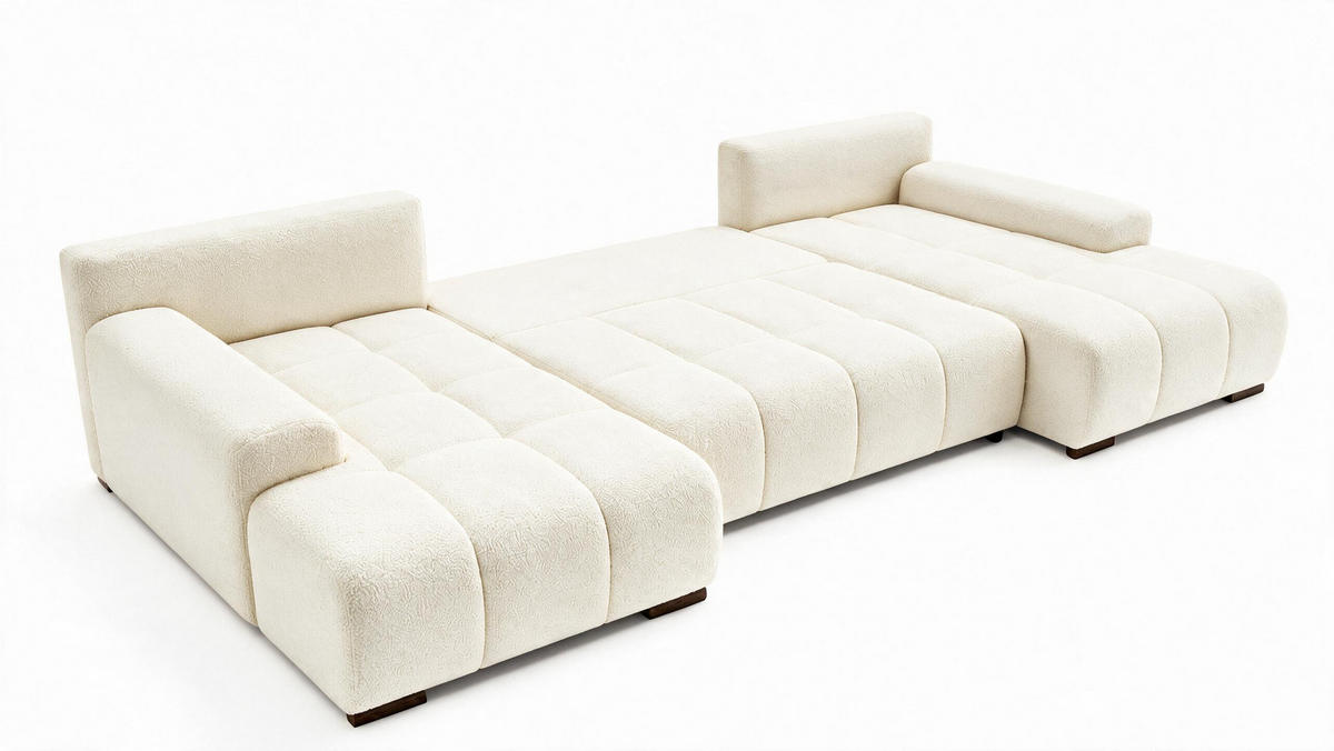 WOHNLANDSCHAFT OVIA U mit Bettkasten und Schlaffunktion, Bouclé-Stoff in U-Form - Beige, Textil (350/80/185cm)
