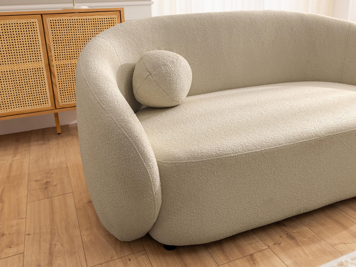 SITZGARNITUR 3+1 Roundi Beige Bouclé - Beige/Schwarz, Holz/Kunststoff (208/76/80cm) - S-Style Möbel