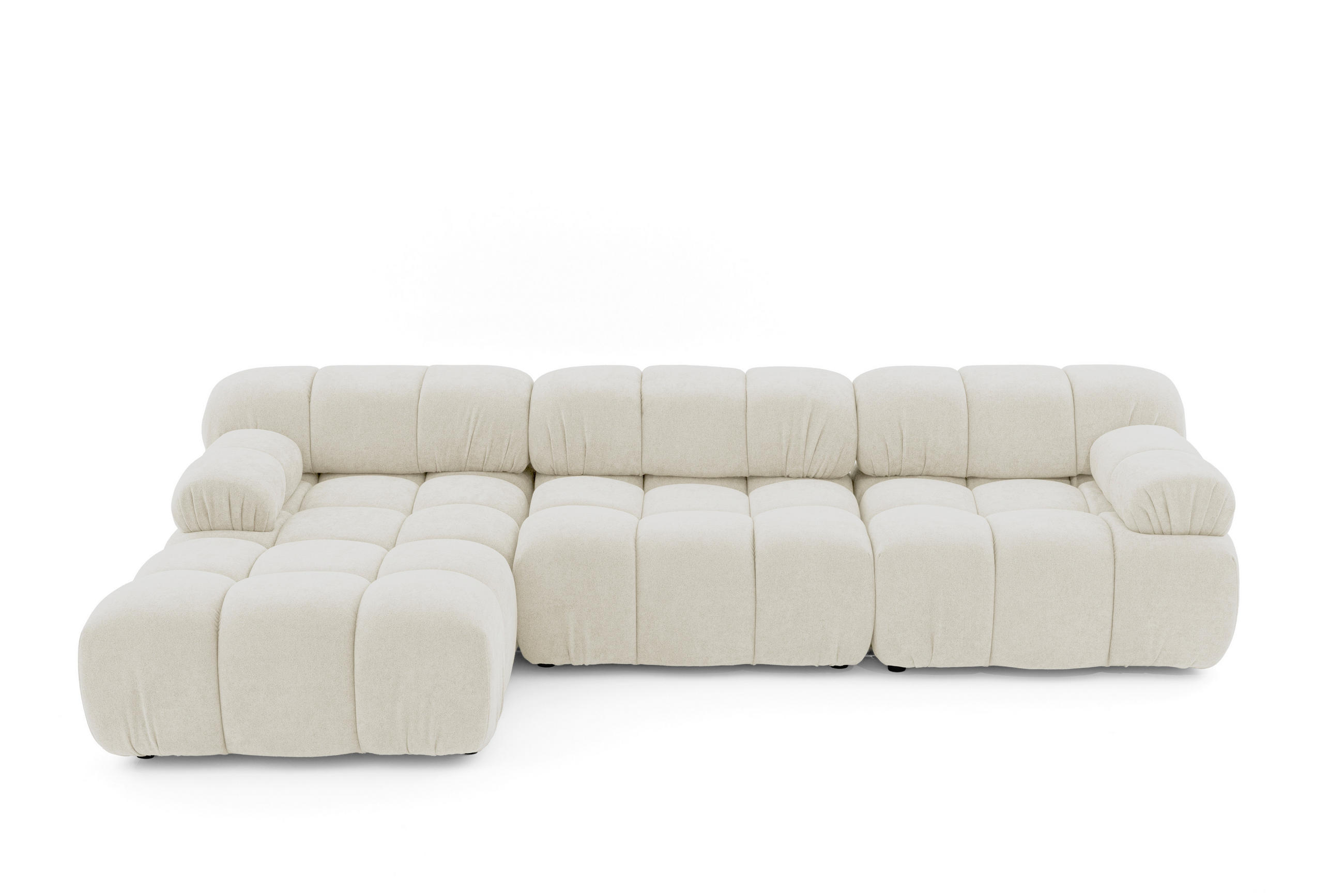MODULARES Ecksofa MOMENTUM L, Links, Breite 282 cm, strukturierter Stoff, Weiß - Chromfarben/Weiß, Holz/Textil (282/155cm) - Muffo