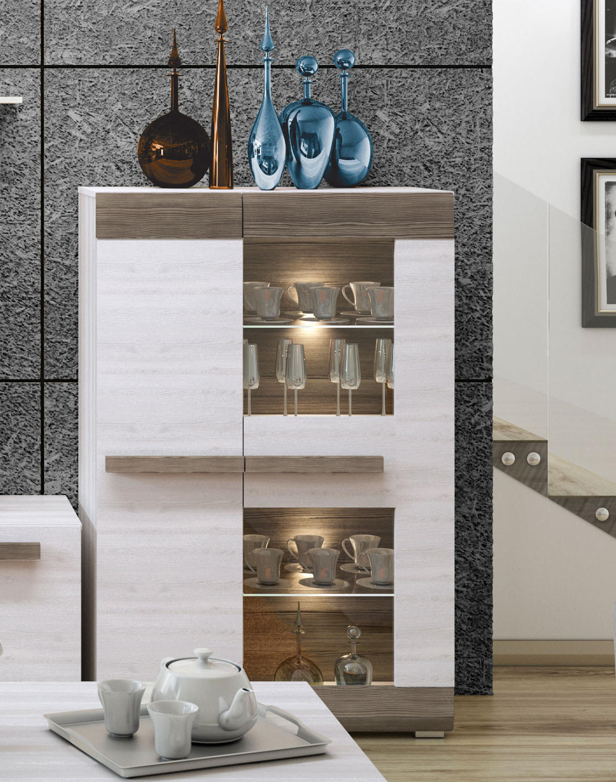 HIGHBOARD Blanco Pinie weiß / grau 92 / 42 / 140cm - Weiß, Holz/Holzwerkstoff (92/140/42cm) - Feldmann-Wohnen
