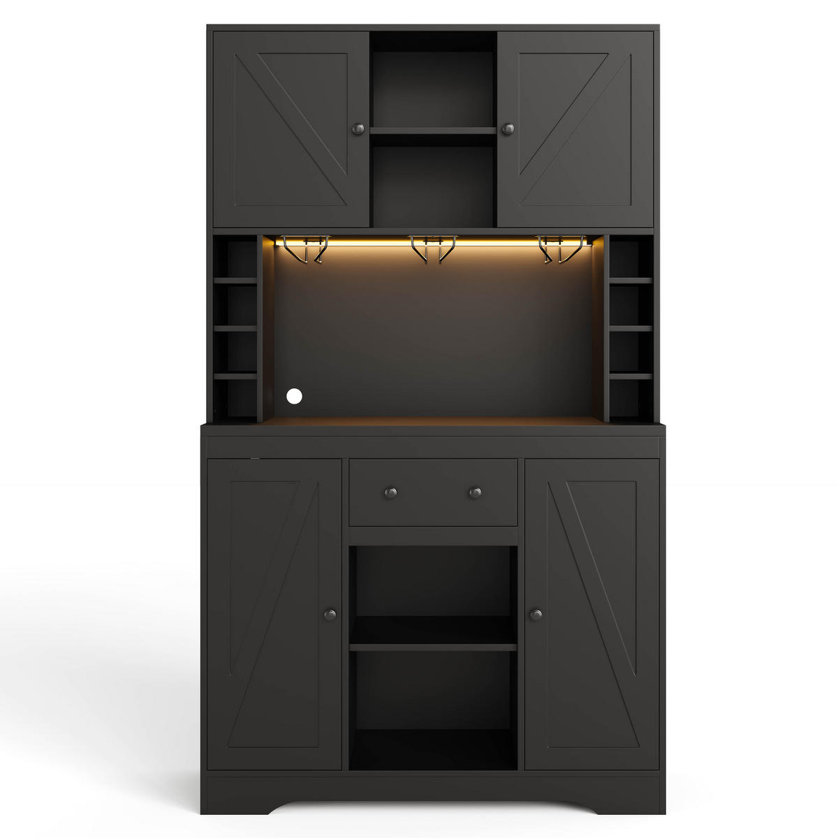 BUFFET 105/39/180 cm Schwarz mit 1 Schublade, Weinflaschenfächern und farbwechselnder LED-Beleuchtung - Schwarz, Holz (105/180/40cm) - Oxeza