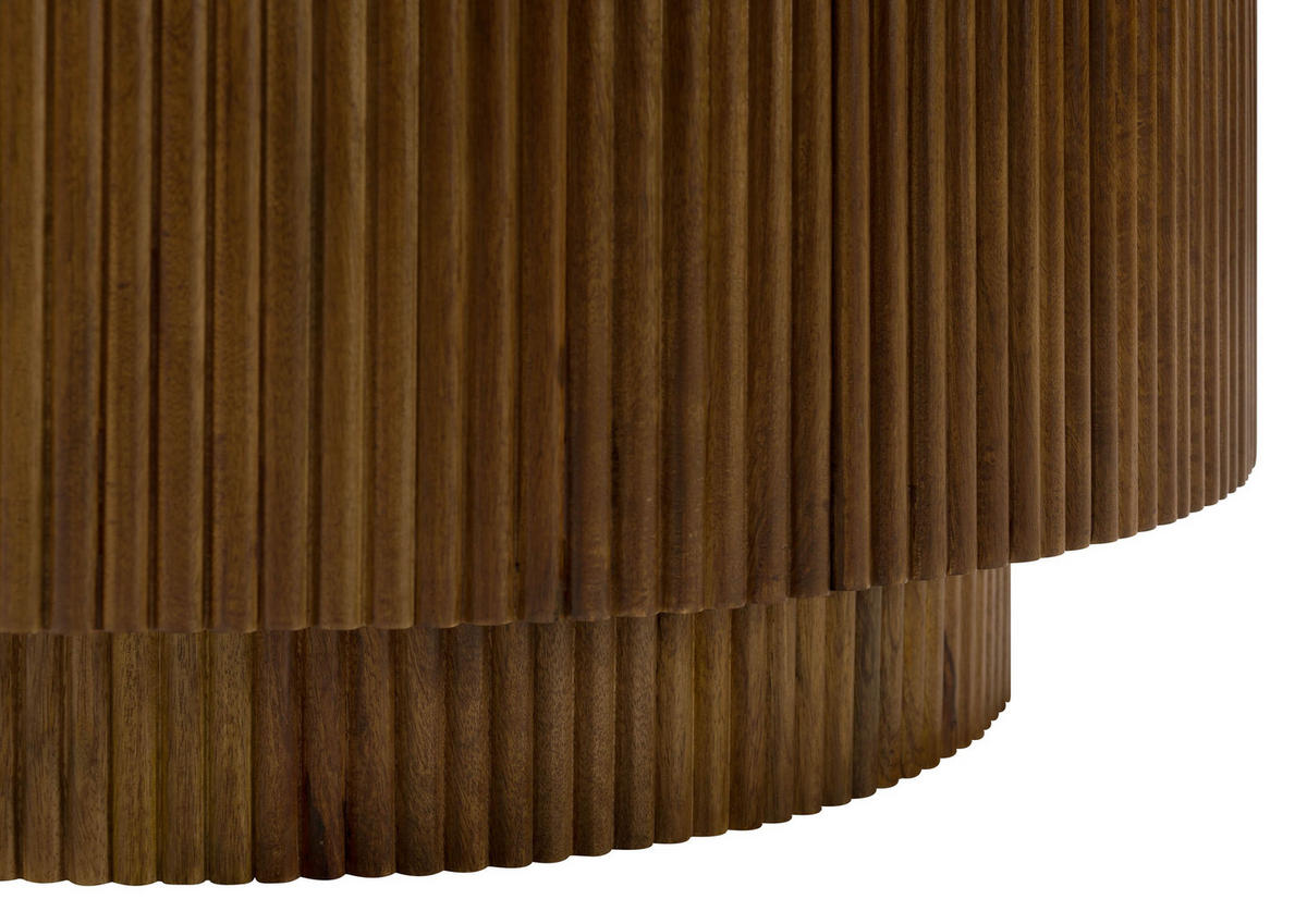COUCHTISCH rund Mango 80x80x45 braun lackiert / Marmor weiß BARCELONA #220 - Braun, Holzwerkstoff (80/80/45cm) - Massivmoebel24