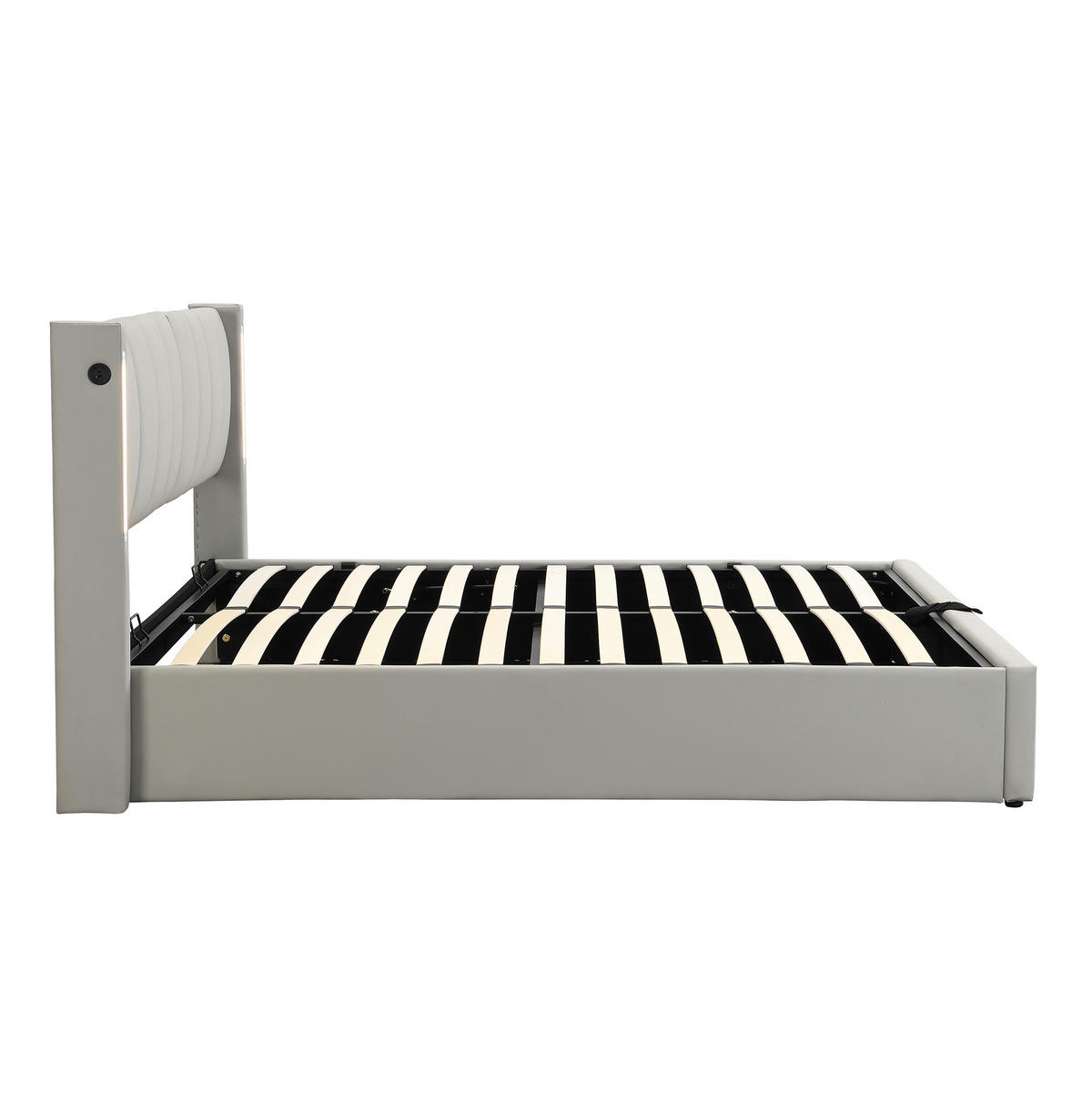POLSTERBETT mit LED-Beleuchtung 160/200 cm mit Bettkasten & verstellbarem Kopfteil - Grau, Kunststoff (160/200cm) - BEAOK