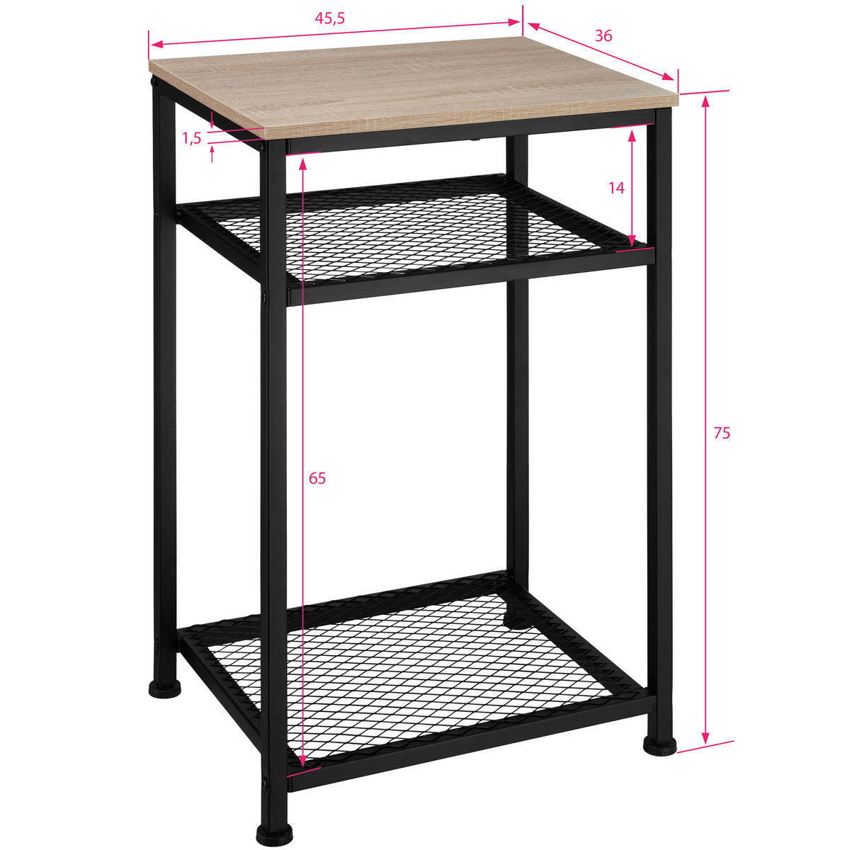 BEISTELLTISCH York,45,5 x 36 x 75,5 cm,Industrial Holz hell, Eiche Sonoma - Naturfarben, Holz (36/45.5/75.5cm) - tectake