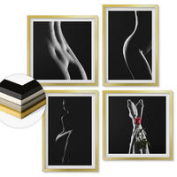 WANDBILDER 4er Set - 50x50 cm & 40x60 cm Goldrahmen - Schwarze und weiße weibliche Formen - Goldfarben, Kunststoff (50/50cm) - ArtPrintCave