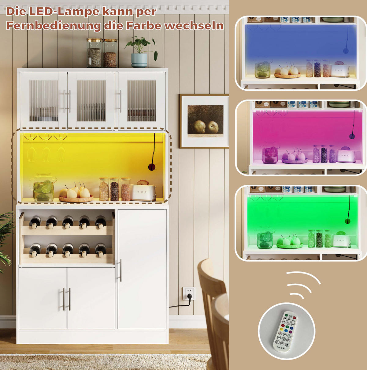 BUFFET 100/180/40 cm Weiß aus MDF mit RGB-LED und Steckdosenleiste - Weiß, Holzwerkstoff (40/180/100cm) - OKMYHOME