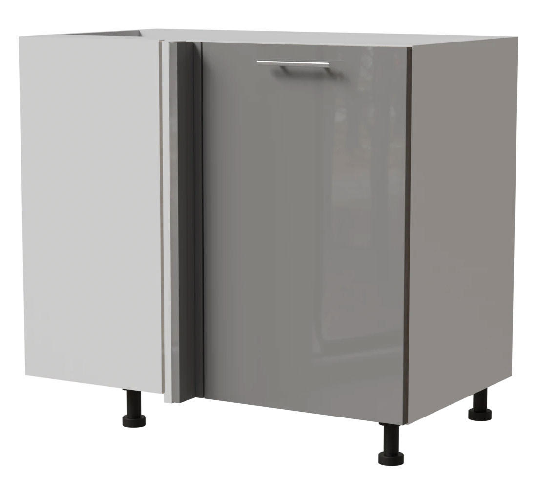 ECK-KÜCHENSCHRANK Essen D13U/90 Grau Hochglanz / Weiß Matt 90 / 50 / 82cm - Weiß/Grau, Holz/Holzwerkstoff (90/82/50cm) - Feldmann-Wohnen