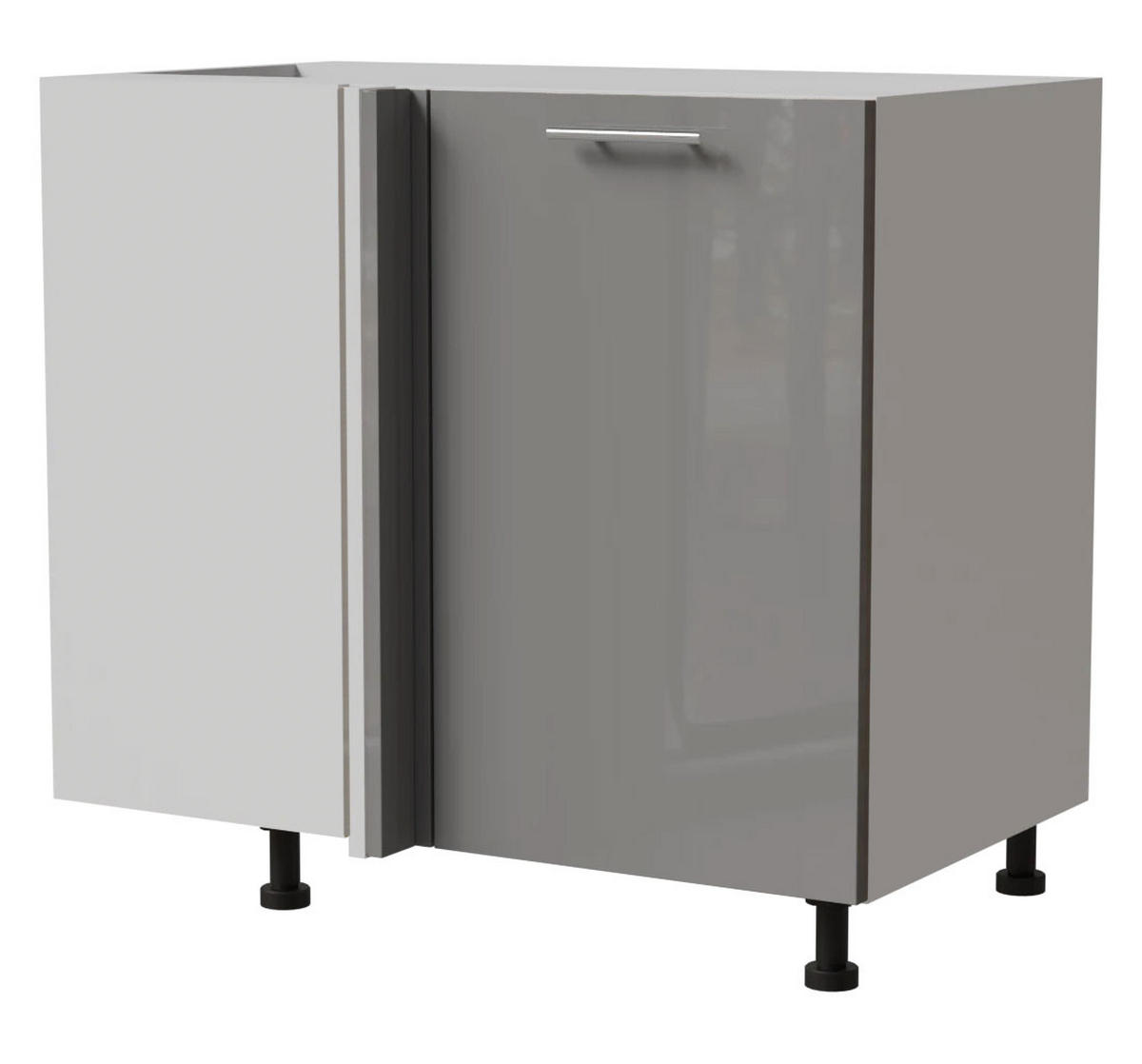 ECK-KÜCHENSCHRANK Essen D13U/90 Grau Hochglanz / Weiß Matt 90 / 50 / 82cm - Weiß/Grau, Holz/Holzwerkstoff (90/82/50cm) - Feldmann-Wohnen