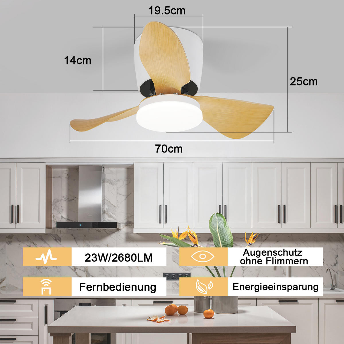 DECKENVENTILATOR Lorven 70/70/25 cm - Weiß, Metall (70/70/25cm) - ZMH