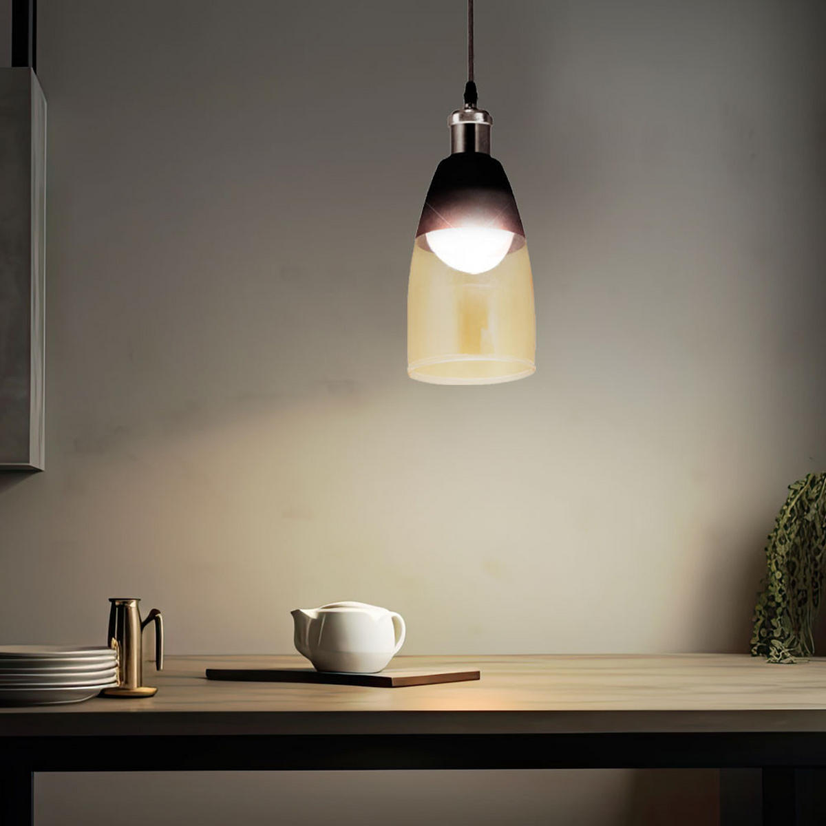 HÄNGELEUCHTE Glasschirm Beige - Beige, Glas/Metall (13/13/134cm) - Globo Lighting