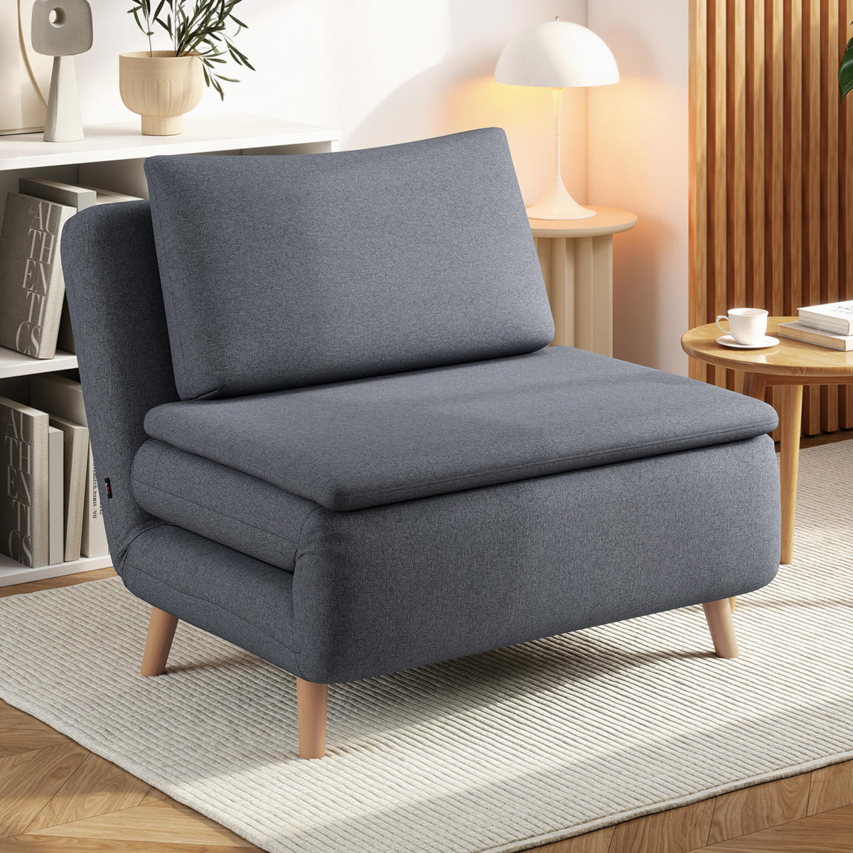 SCHLAFSESSEL 3-in-1 Sessel Bett-Funktion , verstellbare Rückenlehne - Buchefarben/Grau, Buchenholz/Textil (90/80/95cm) - HOMCOM