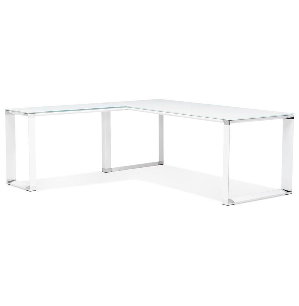 ECKSCHREIBTISCH Glas Metall Chromakzente Platzsparend KERIX, Weiß 200x200x74 cm - Weiß, Glas/Metall (200/200/74cm) - KADIMA DESIGN