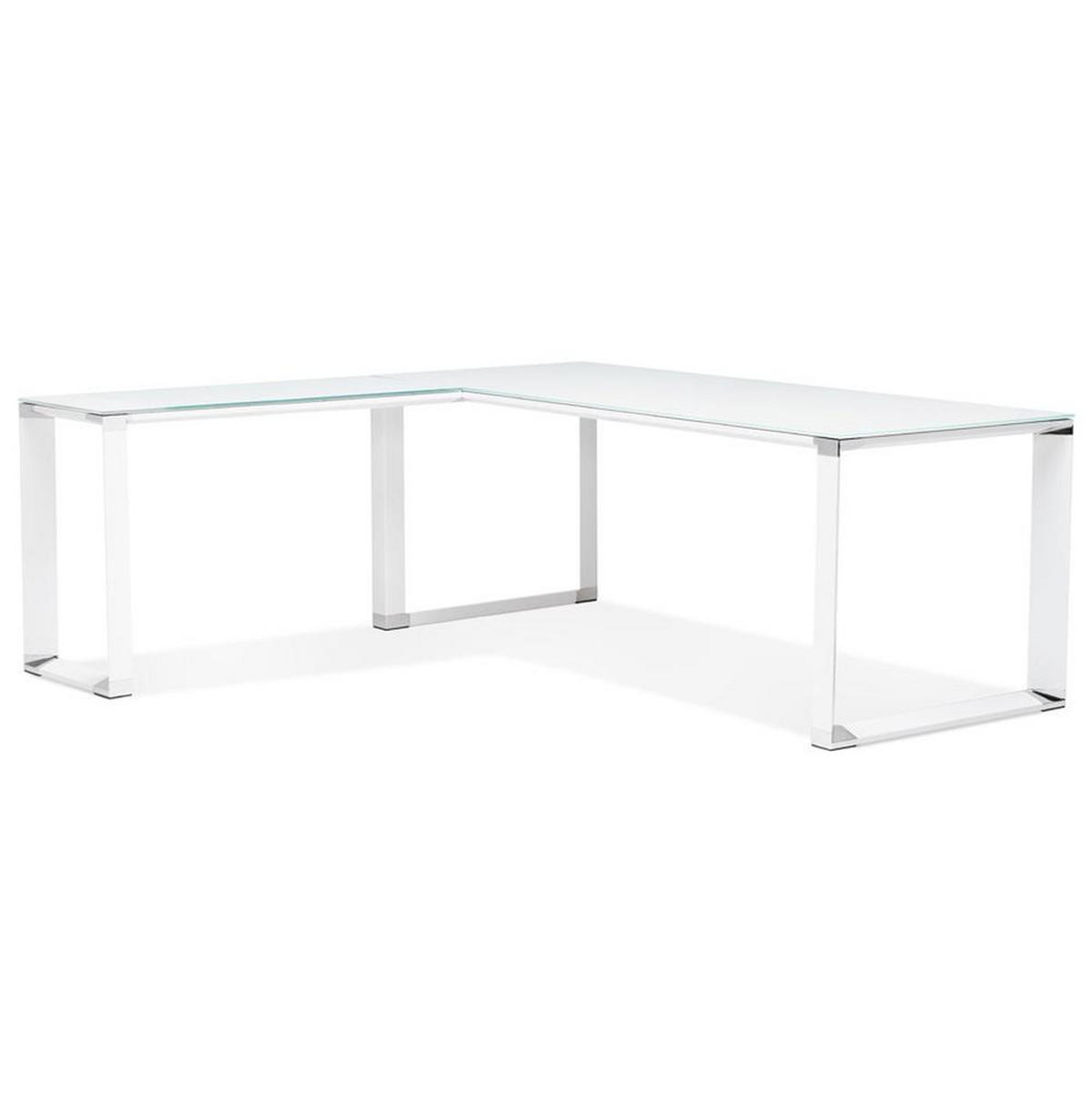 ECKSCHREIBTISCH Glas Metall Chromakzente Platzsparend KERIX, Weiß 200x200x74 cm - Weiß, Glas/Metall (200/200/74cm) - KADIMA DESIGN