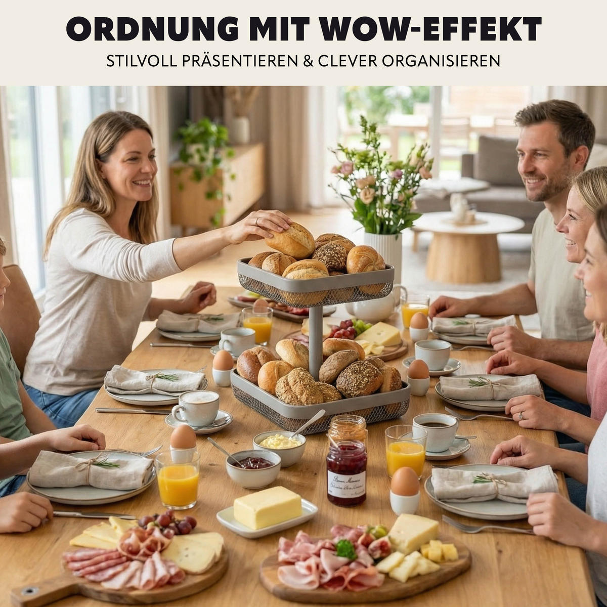 OBSTETAGERE eckig, 2-stöckig, 20 x 20 cm und 30 x 30 cm, taupe, Metall - Taupe, Metall (31cm) - eluno