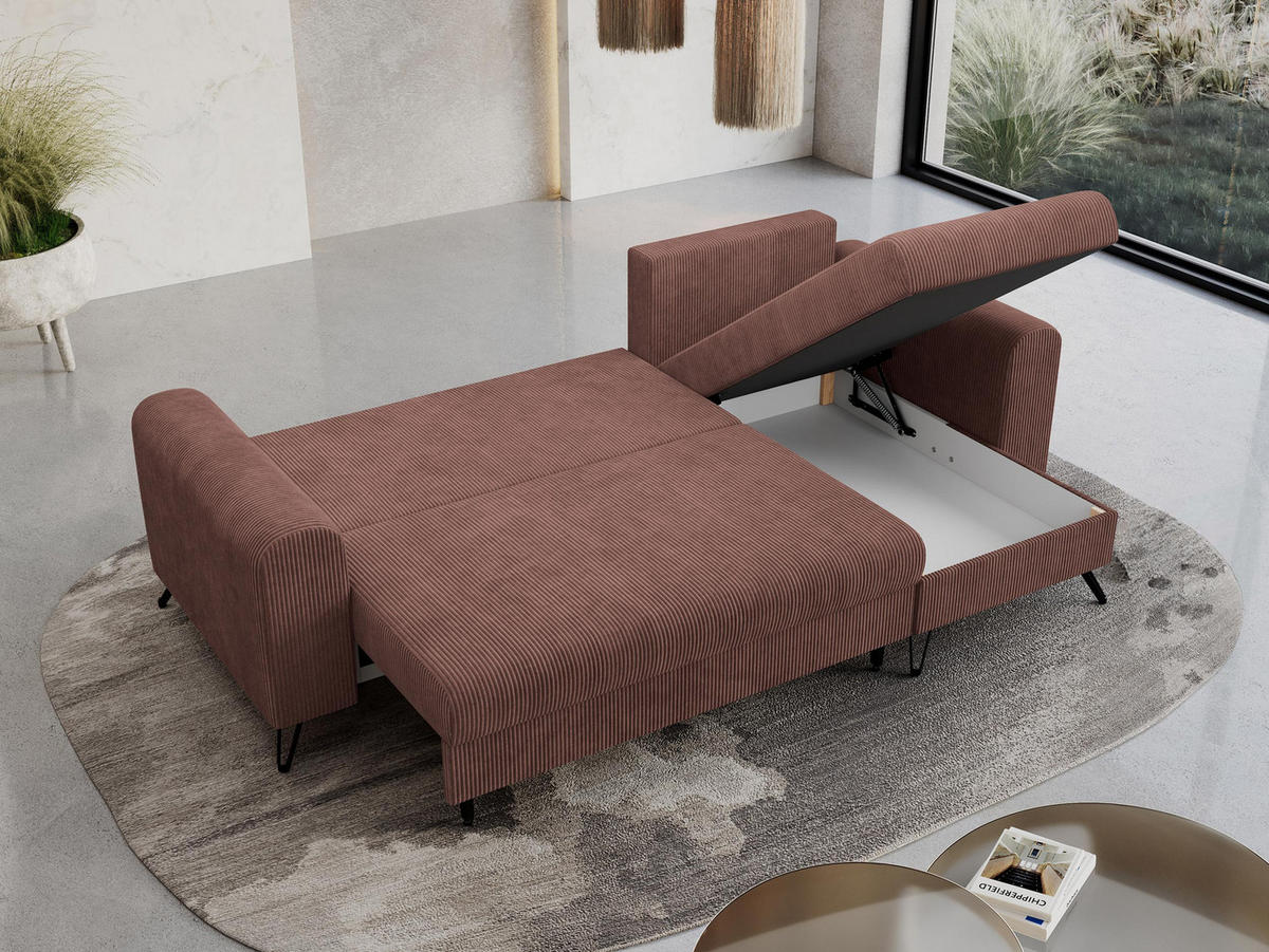 ECKSOFA Hugo Cord Braun - Schwarz/Braun, Textil/Metall (242/140cm) - MKS