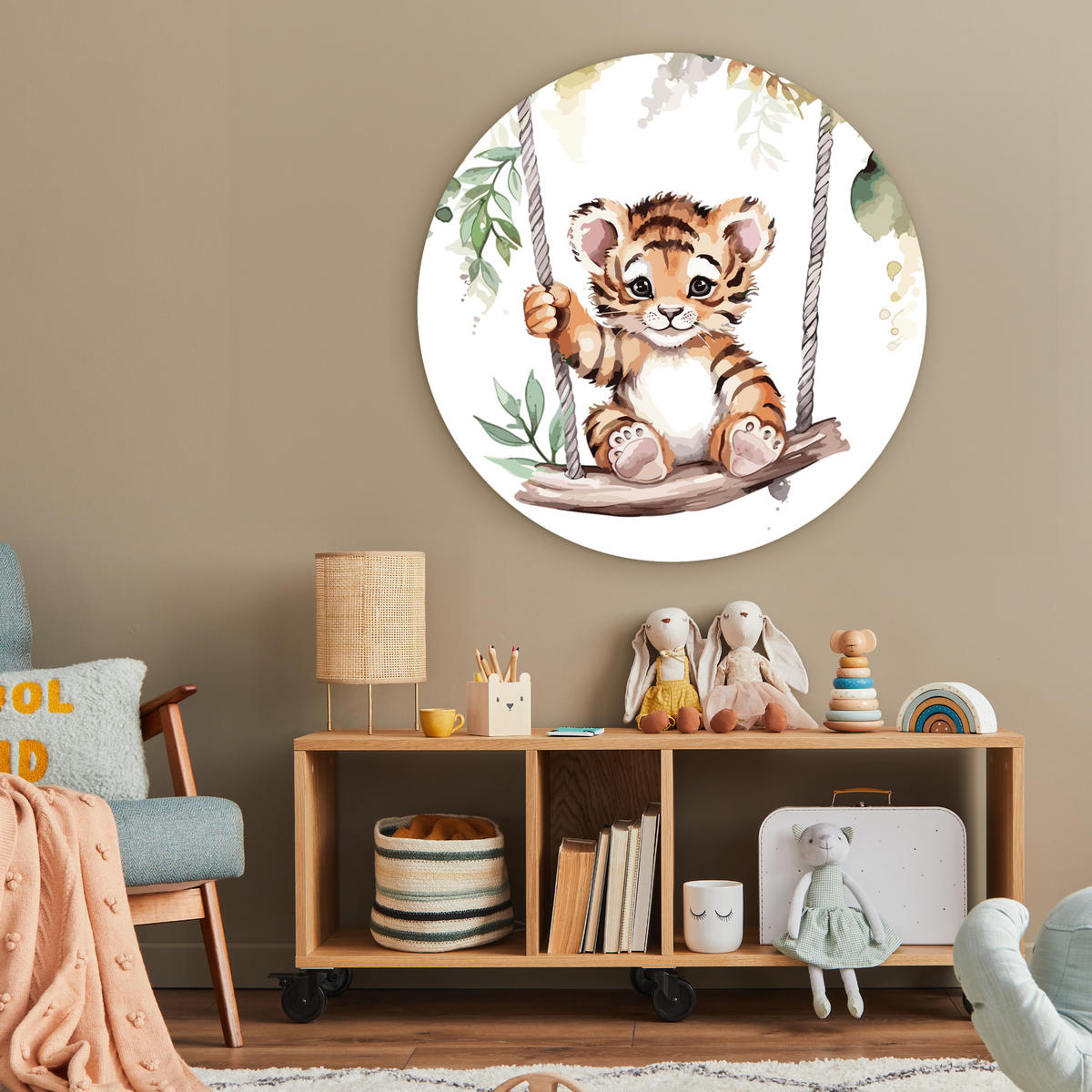 WANDBILD Tiger - Tier - Kinder - Dschungel 90x90 cm - Dunkelorange, Kunststoff (90/90cm) - MuchoWow