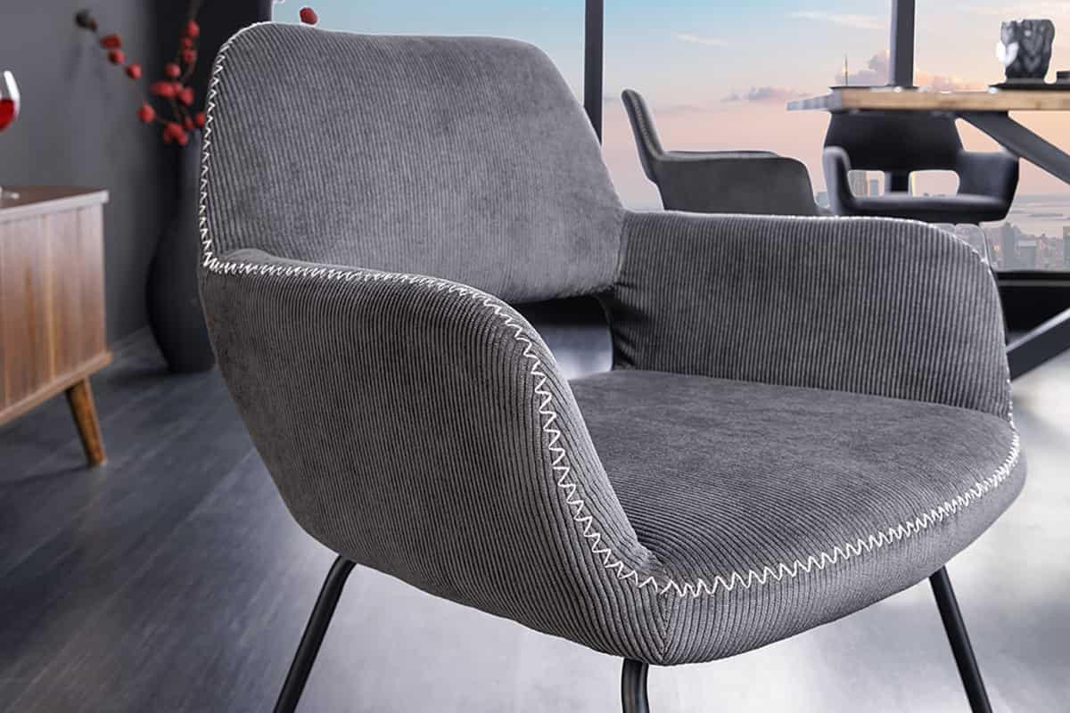 STUHL MUSTANG Cord Grau 80 cm - Schwarz/Grau, Textil/Metall (56/77/56cm) - riess-ambiente