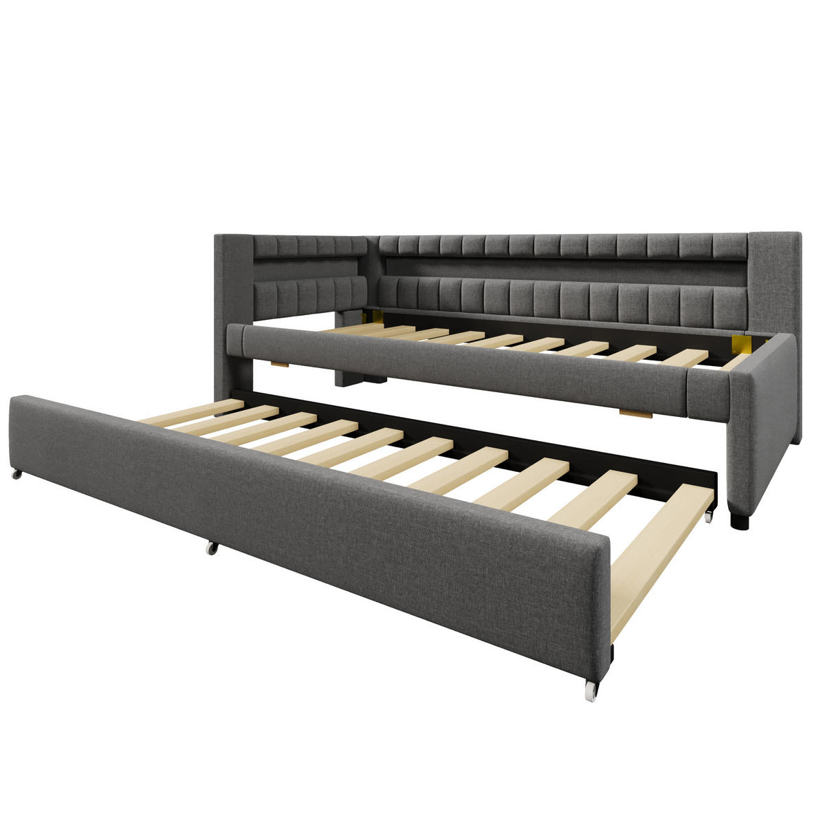 POLSTERBETT 90/200 cm in Grau mit LED-Beleuchtung und USB- und Type-C-Anschlüssen - Grau, Textil (90/200cm) - Flora Grace