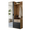 GARDEROBENSCHRANK mit Spiegel-mit Ablagen und Kleiderstange - Schwarz/Braun, Holzwerkstoff (97/195/30cm) - Idohome