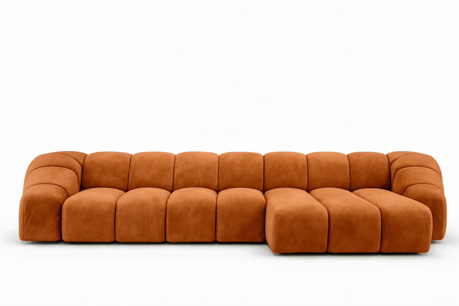 ECKSOFA Modulare L-Form, Veloursstoff Bluvel, Zimtfarbe, Rechts, CROISSANT XL - Orange, Holz (340/190cm) - Kaiser Möbel