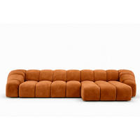 ECKSOFA Modulare L-Form, Veloursstoff Bluvel, Zimtfarbe, Rechts, CROISSANT XL - Orange, Holz (340/190cm) - Kaiser Möbel