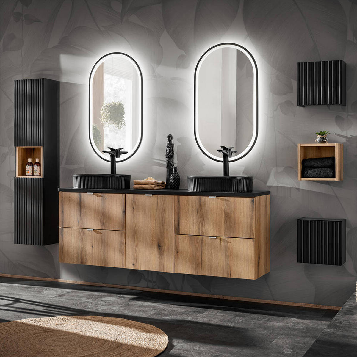 BADEZIMMERREGAL Skelbolu - Eichefarben, Holzwerkstoff (27/25/21cm) - [en.casa]