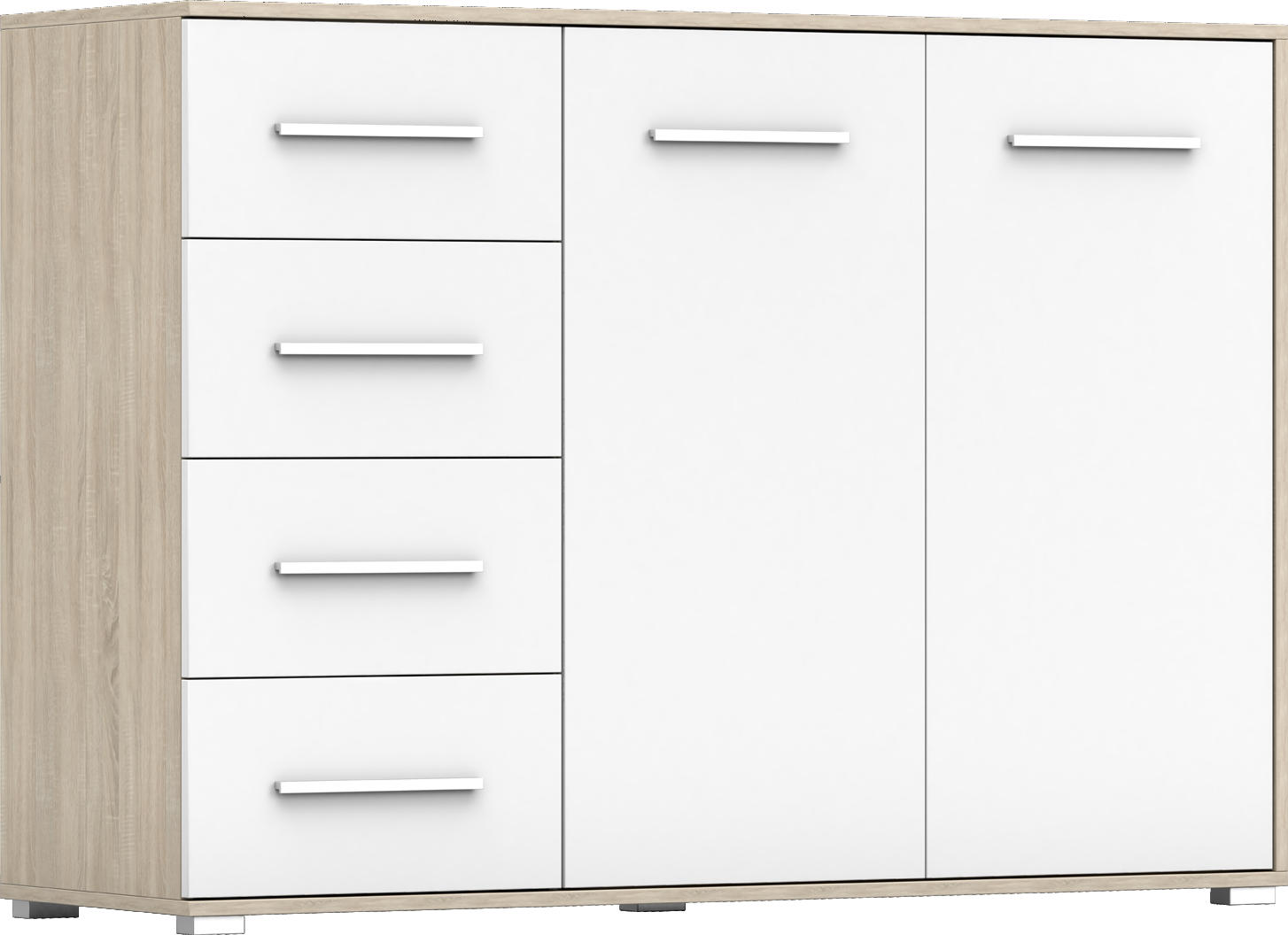 KOMMODE Frida 01 2D4S Sonoma/Weiß 135 cm - Alufarben/Weiß, Holzwerkstoff/Kunststoff (135/95/45cm) - imoebel24