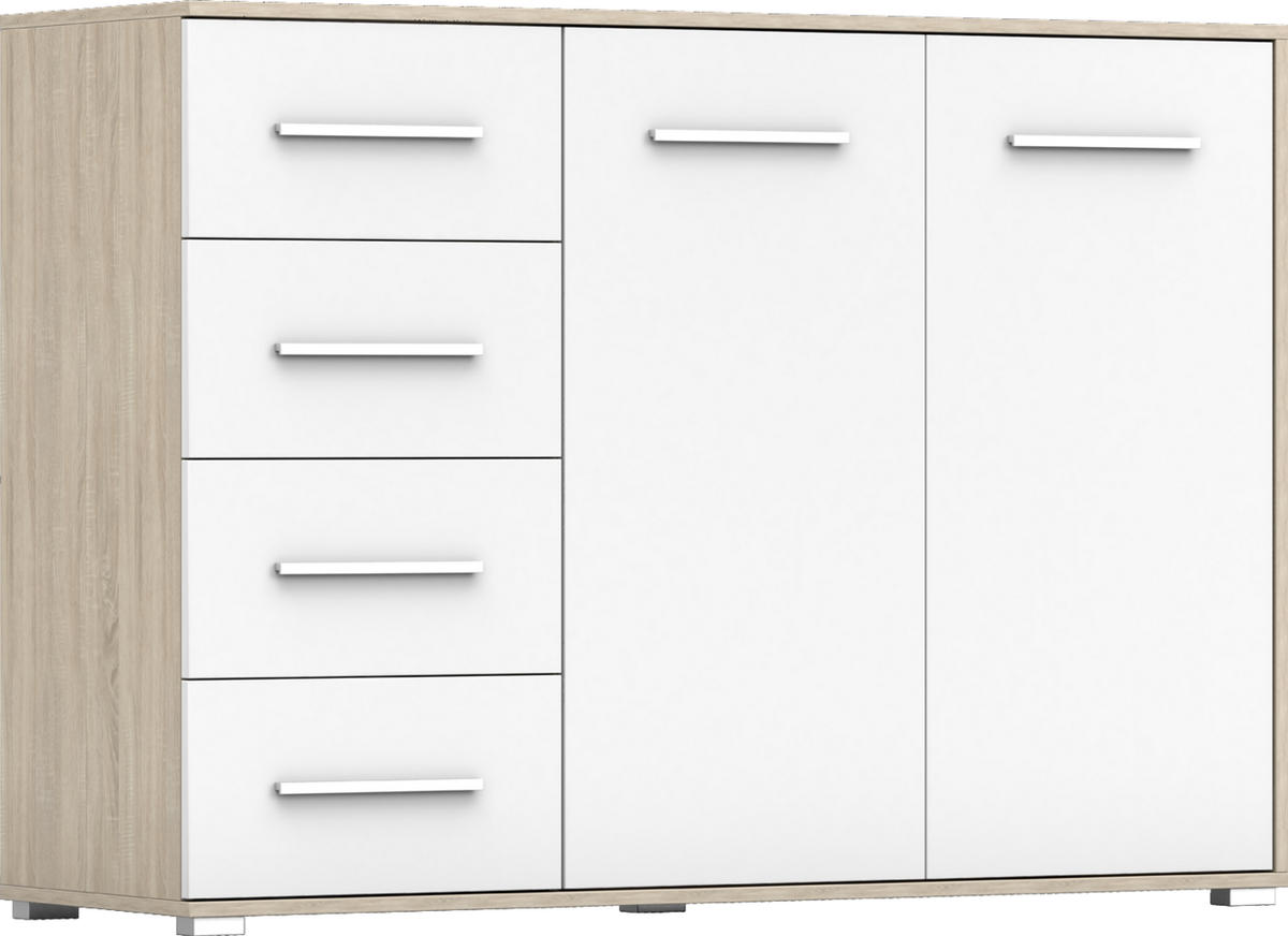 KOMMODE Frida 01 2D4S Sonoma/Weiß 135 cm - Alufarben/Weiß, Holzwerkstoff/Kunststoff (135/95/45cm) - imoebel24