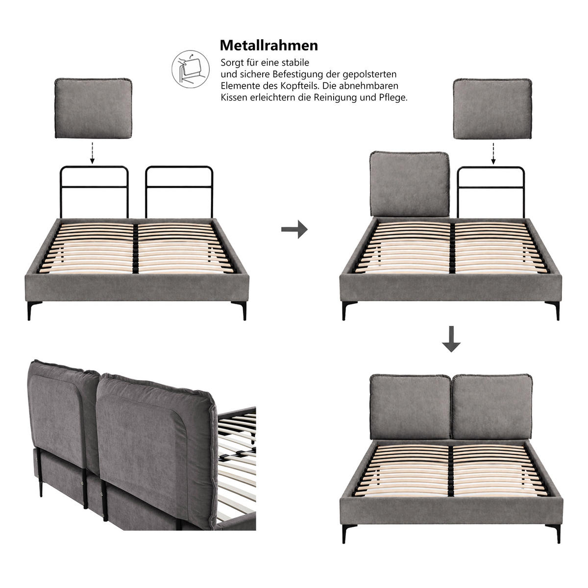 ČALOUNĚNÁ POSTEL Sombra, manželská postel 160x200 cm bez matrace, žinylková látka, šedá - šedá, kov (160/200cm) - Beautysofa