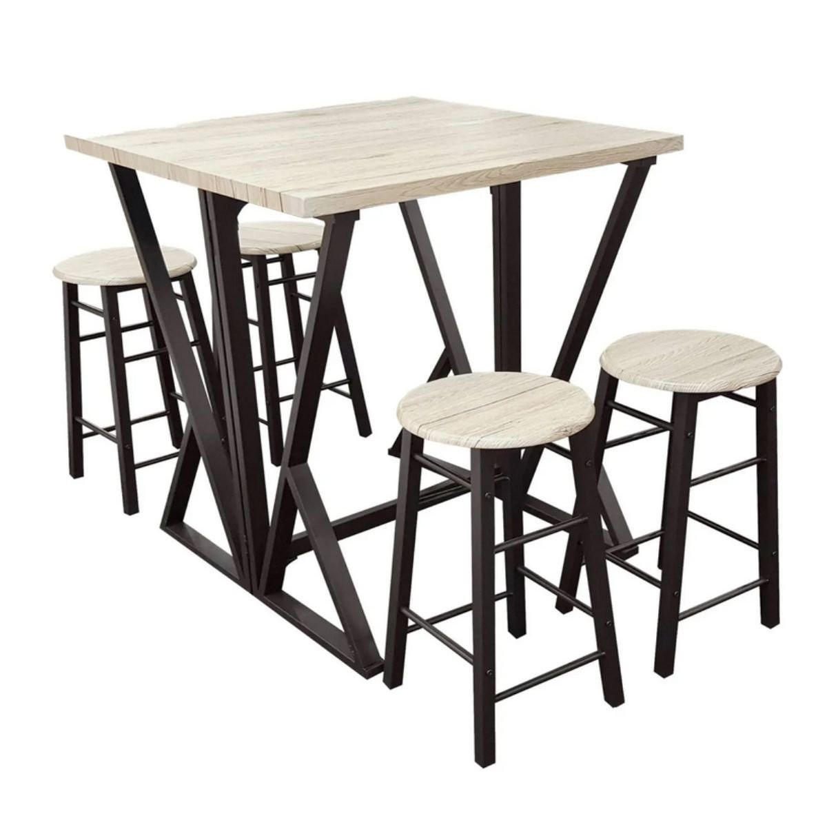 HOCHKLAPPBARER hoher Tisch + 4 Hocker - DOCK - 80/80/89 cm - Apfelbaumfarben, Holzwerkstoff (80/89/80cm) - Calicosy