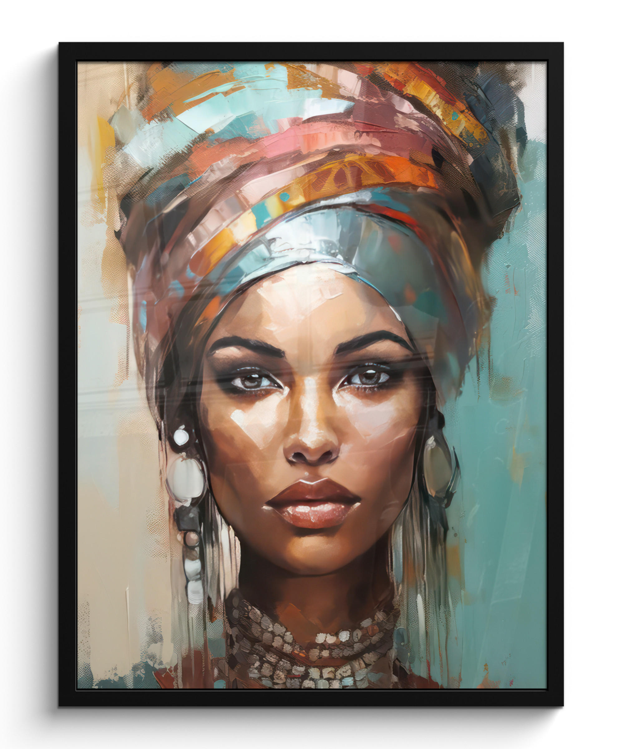 GERAHMTES BILD Frau - Kunst - Schmuck - Porträt 60x80 cm - Blaugrau, Papier (60/80cm) - MuchoWow