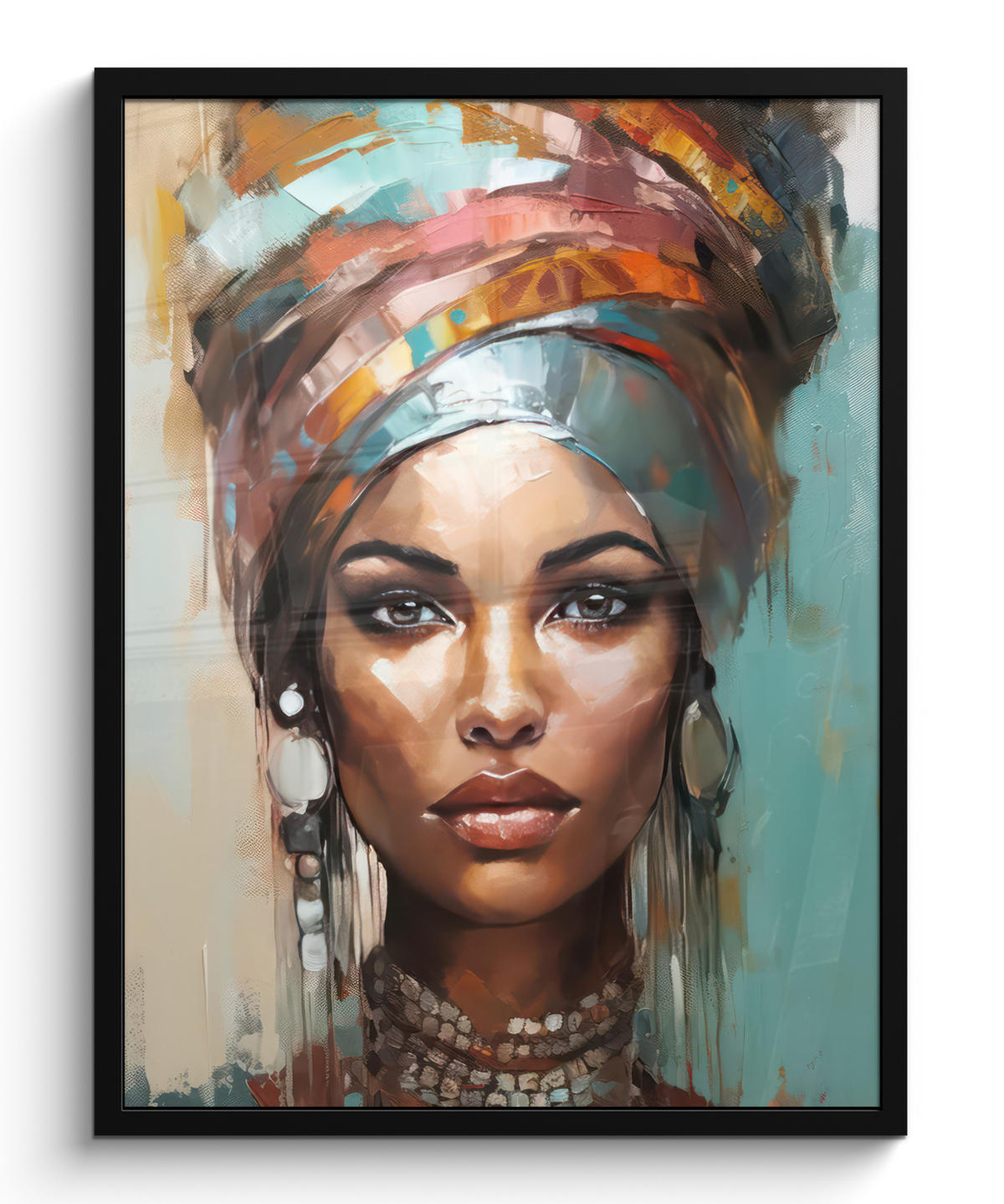 GERAHMTES BILD Frau - Kunst - Schmuck - Porträt 60x80 cm - Blaugrau, Papier (60/80cm) - MuchoWow
