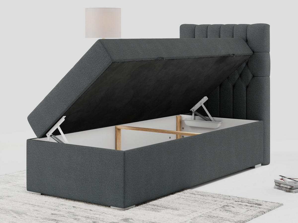 BOXBETT PERA 90/200 Dunkelgrau Struktur - H3 - Rechts Seite - Dunkelgrau, Holz/Textil (90/200cm) - MKS