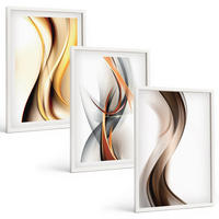 BILDER SET 3er Set - 40x60 cm Weißer Rahmen - Gelbgrau-braune Wellen - Weiß, Kunststoff (40/60cm) - TULUP