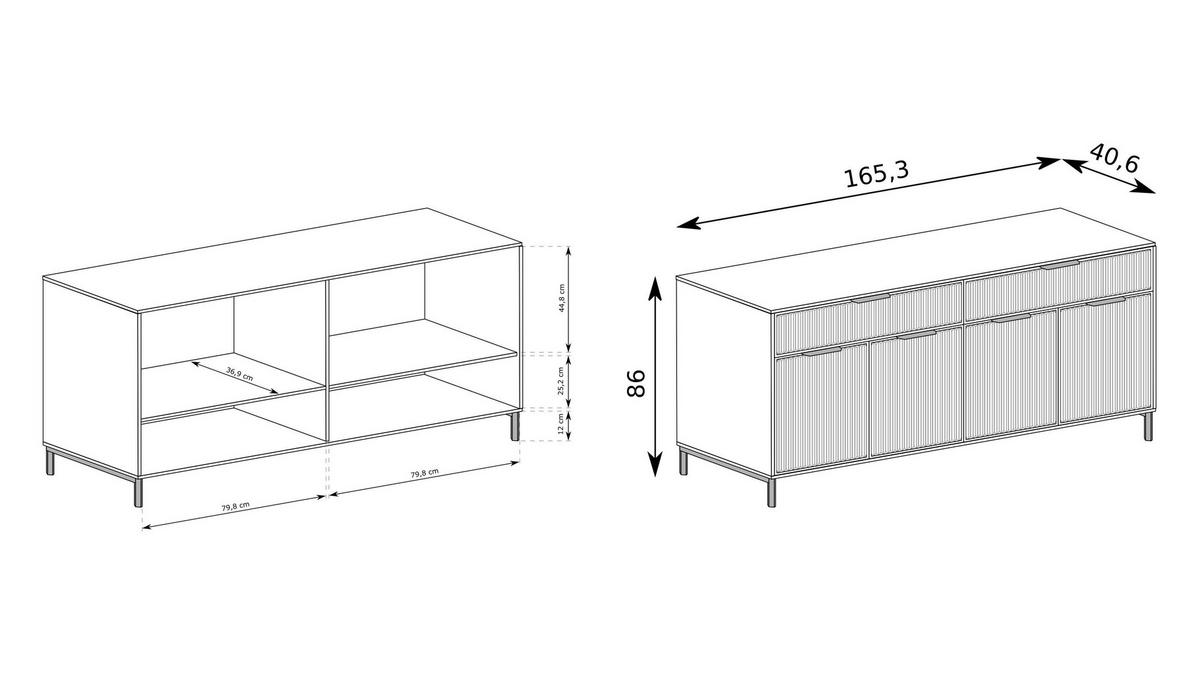 KOMMODE ZIGO 165,5/86/40,6cm mit 2 Schubladen 4 Türen Blau - Blau, Holzwerkstoff (165.5/86/40.6cm) - MASSENO