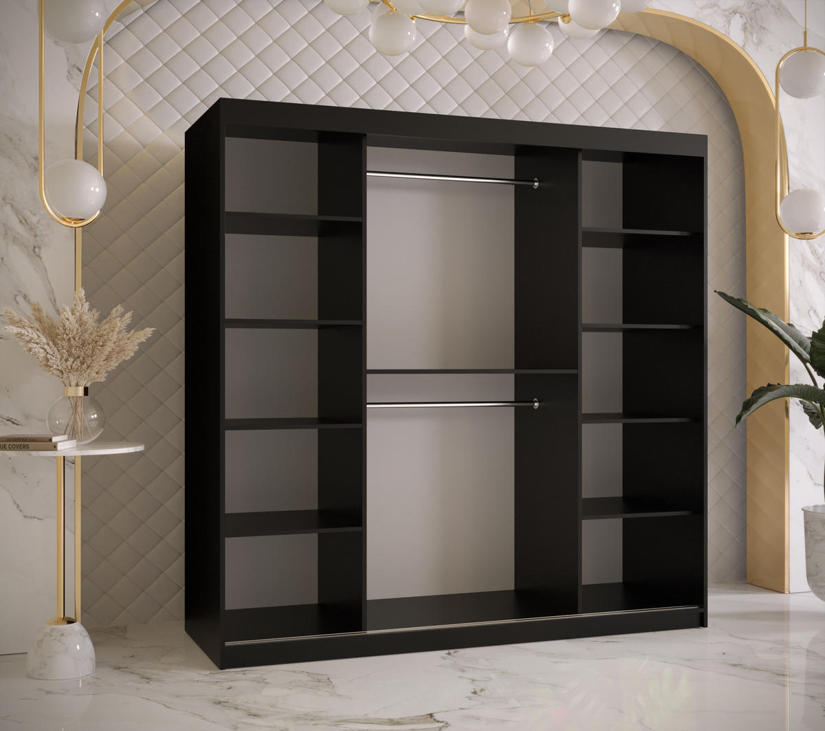SCHWEBETÜRENSCHRANK 200/180/62 2-türig - Goldfarben/Schwarz, Holz/Kunststoff (180/200/62cm) - MÖBEL KRYSPOL