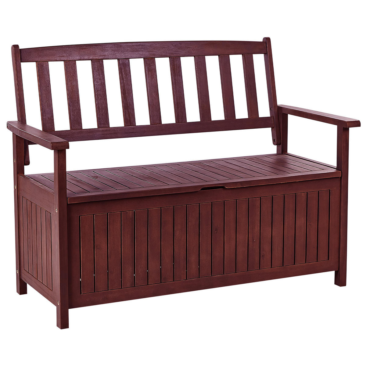 GARTENBANK Akazienholz mahagonibraun mit Stauraum Auflage hellgrau 120 cm Sovana - Dunkelbraun/Hellgrau, Holz (120/91/60cm) - Beliani